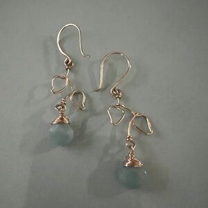 Artisan Gold Filled Wire-wrapped Green Chalcedony Dangle Earrings